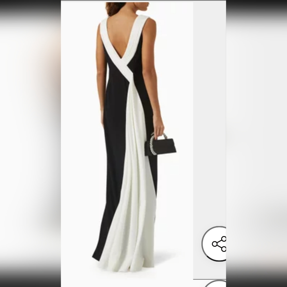 TADASHI SHOJI  PLAZA DRAPE BACK GOWN IN BLACK/IVORY  /SIZE:XSMALL